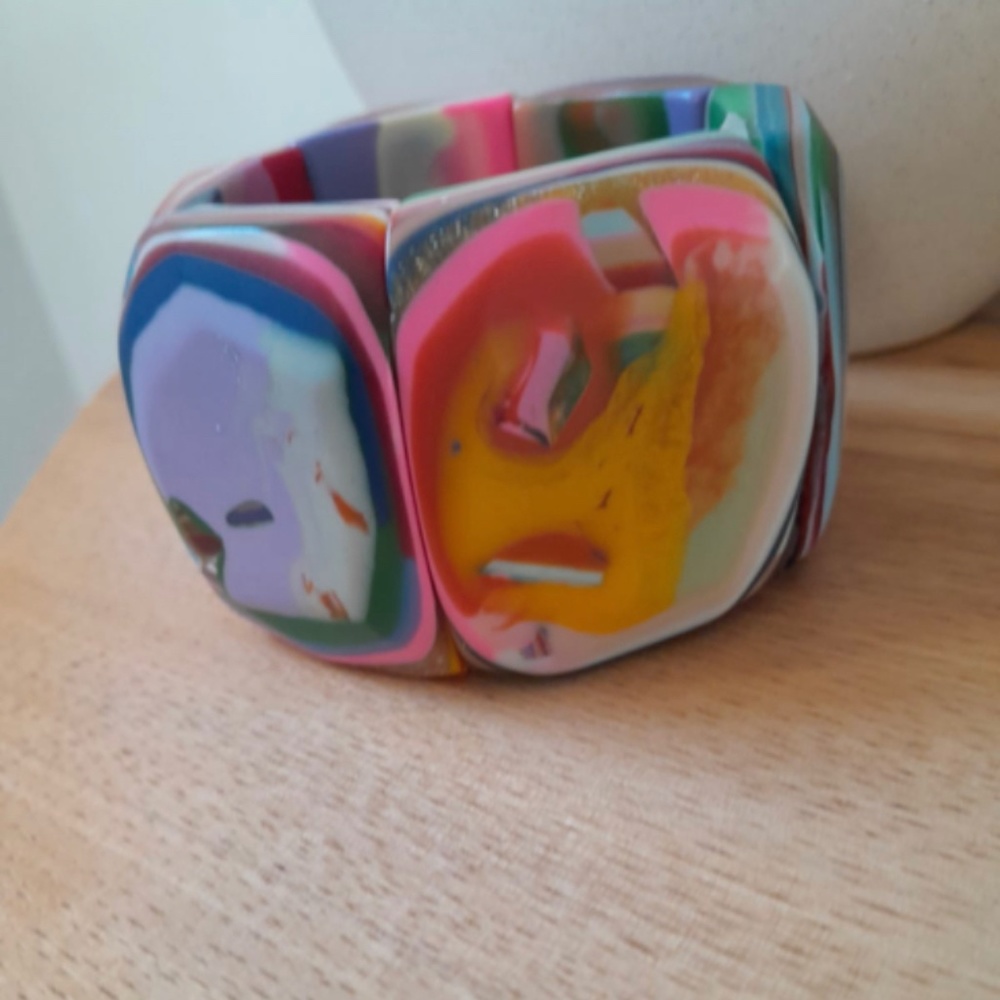 Vintage Multicolor Rainbow Stretch Bracelet Blue Pink Red Purple Green Yellow